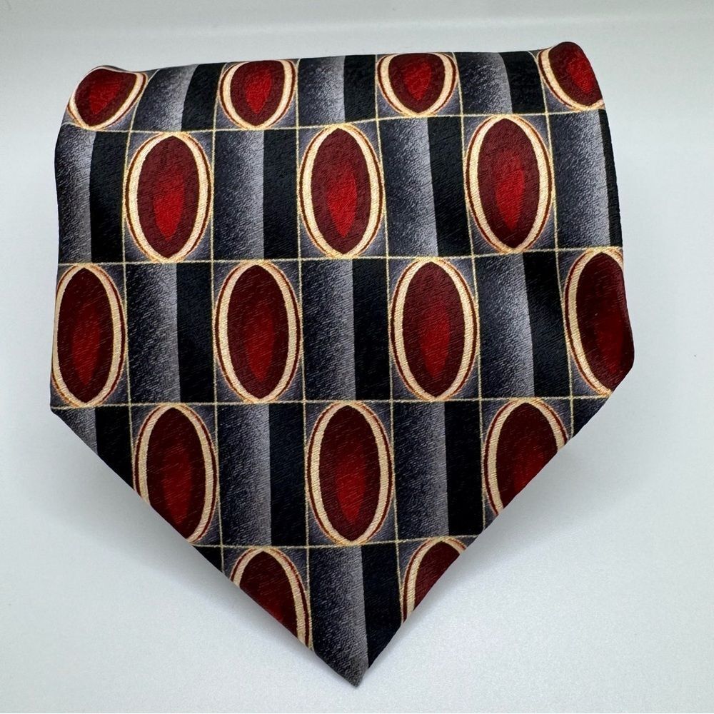 Pierre Cardin Red and Grey Silk Tie with Geometric Design